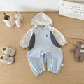 Spring New Baby  Hooded Romper Cute Simple Patchwork Long Baby Jumpsuit