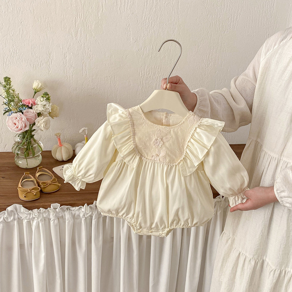Cute Baby Girl Floral Ruffled Peter Pan Collar Romper Newborn Fashion 100th Day Birthday Outfit Bodysuit