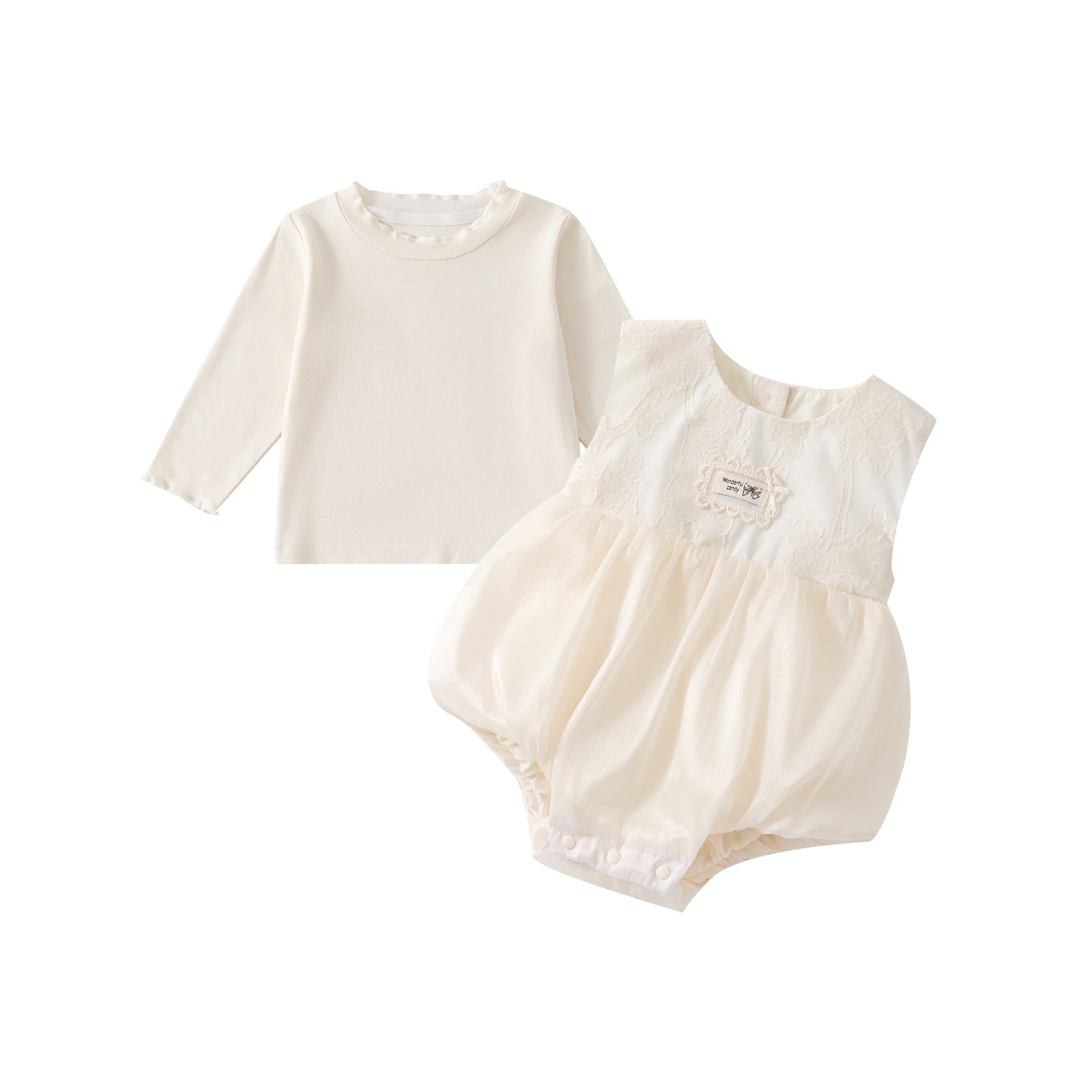 Spring New Baby Girls' Knit Romper Set with Embroidered Top and Bodysuit, Stylish Two-Piece Outfit