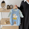 Baby Clothes Autumn Set for Boys and Girls, Cute Striped Bodysuit with Duck Design Overalls Two-Piece Set