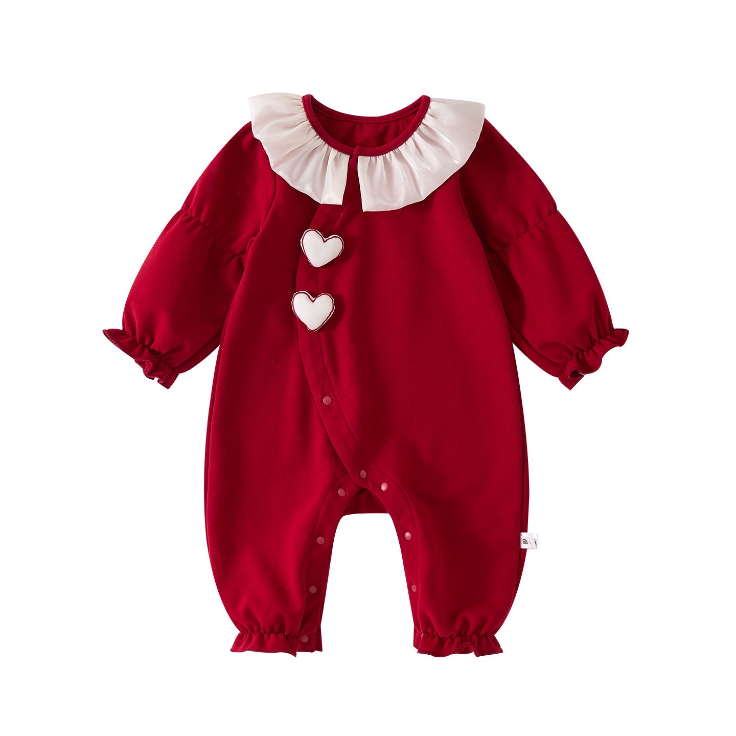 Spring New Baby Girl Love Heart Lace Collar Romper, Stylish Patchwork Onesie for Newborns, Long Sleeve Crawler