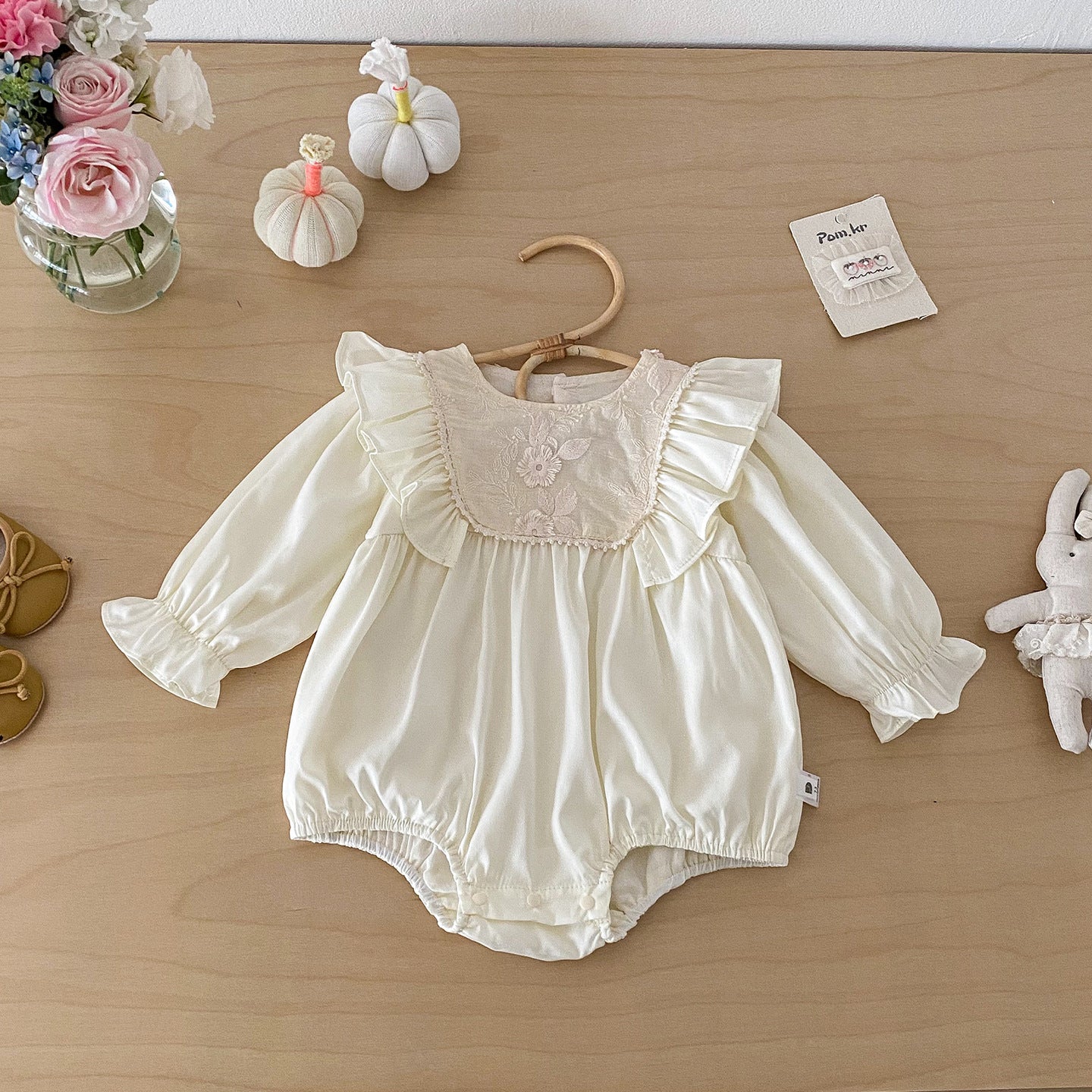 Cute Baby Girl Floral Ruffled Peter Pan Collar Romper Newborn Fashion 100th Day Birthday Outfit Bodysuit