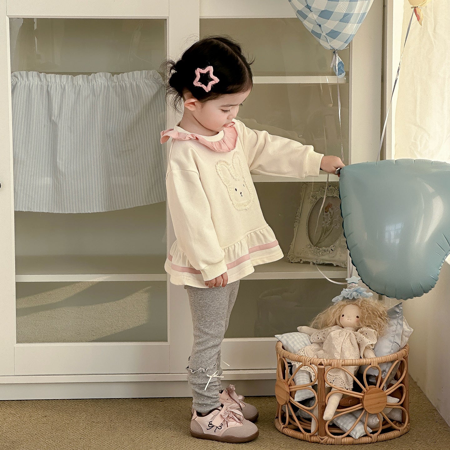 Spring New Baby Rabbit Hoodie Dress Set, Girl Baby Cartoon Top and Leggings Two-Piece Trendy Outfit