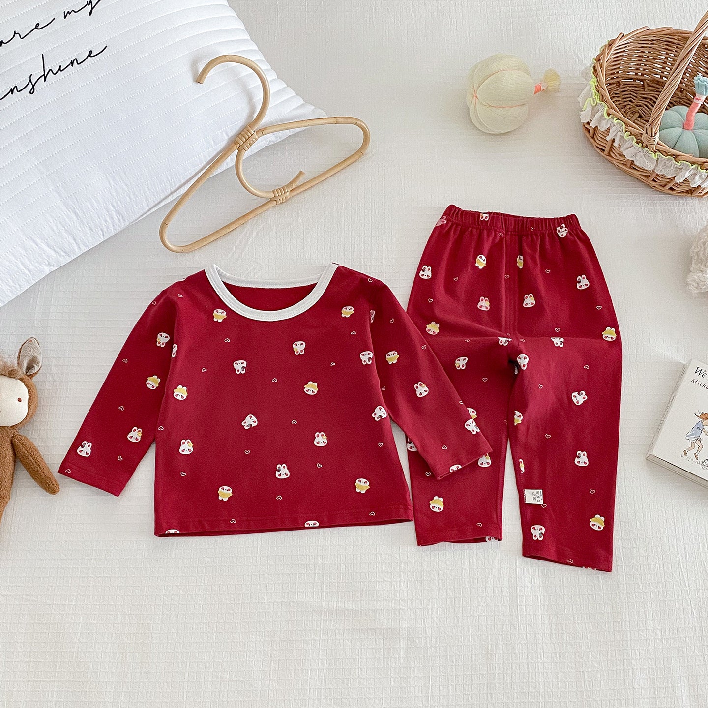 Autumn New Baby Full Print Home Wear Set, Cartoon Top and Long Pants Two-Piece Set Fashion