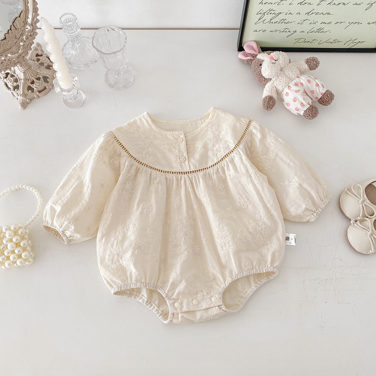 Baby Clothes Spring Autumn  Baby Pure Cotton Romper with 3D Embroidery Long Sleeve Onesie Princess Outing Crawling Suit