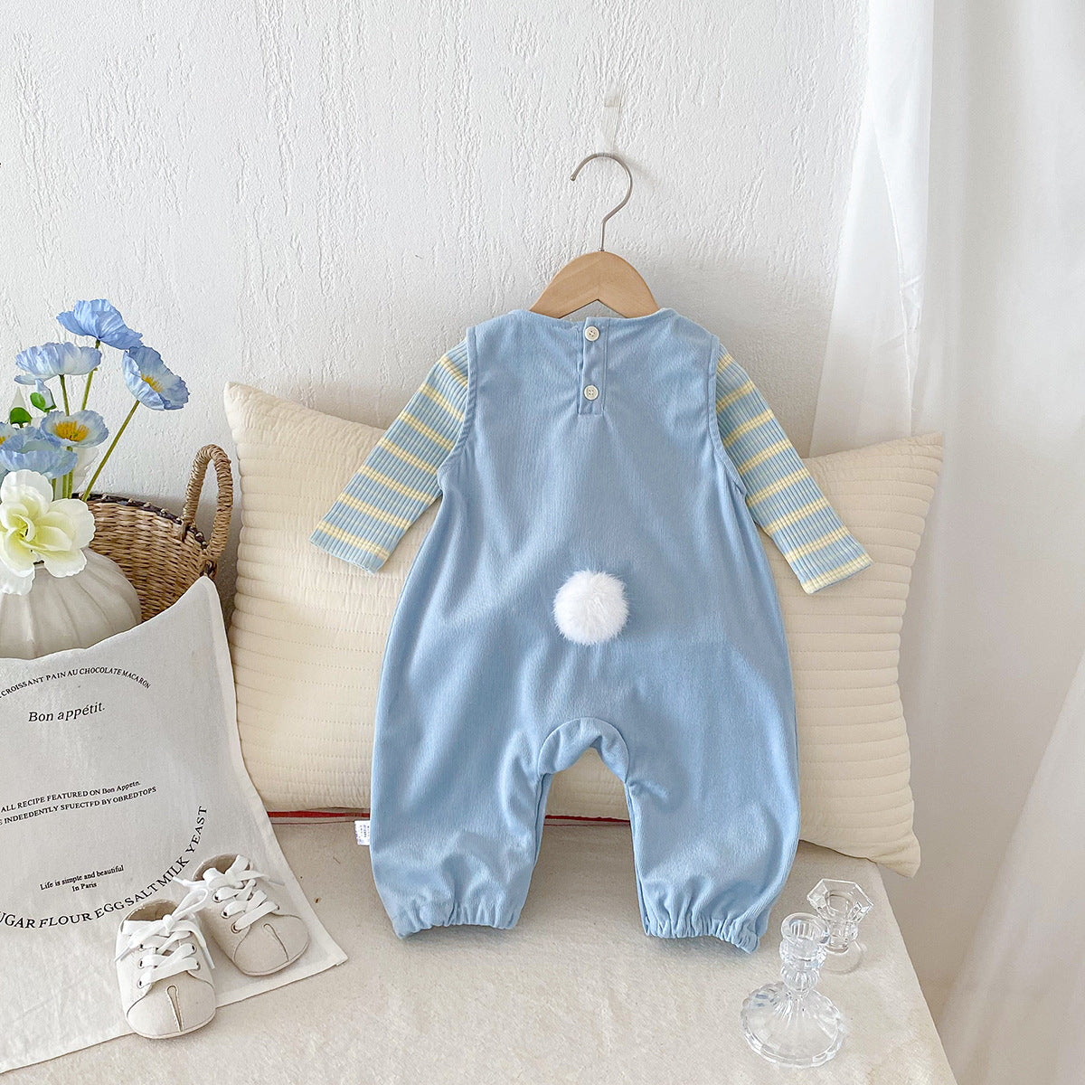 Baby Clothes Autumn Set for Boys and Girls, Cute Striped Bodysuit with Duck Design Overalls Two-Piece Set