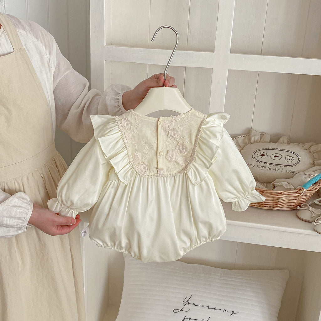 Cute Baby Girl Floral Ruffled Peter Pan Collar Romper Newborn Fashion 100th Day Birthday Outfit Bodysuit