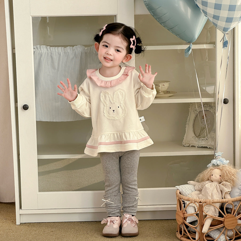 Spring New Baby Rabbit Hoodie Dress Set, Girl Baby Cartoon Top and Leggings Two-Piece Trendy Outfit