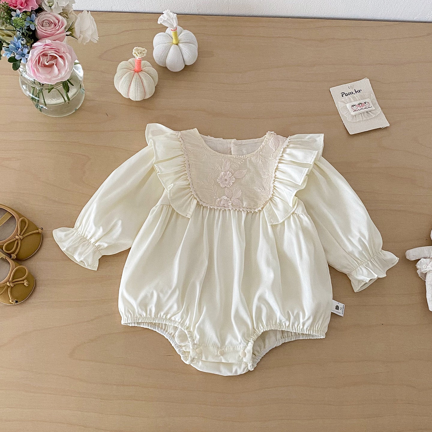 Cute Baby Girl Floral Ruffled Peter Pan Collar Romper Newborn Fashion 100th Day Birthday Outfit Bodysuit