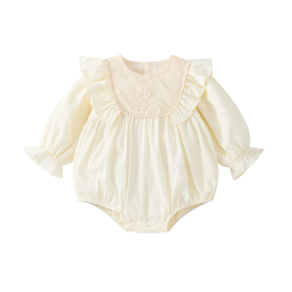 Cute Baby Girl Floral Ruffled Peter Pan Collar Romper Newborn Fashion 100th Day Birthday Outfit Bodysuit