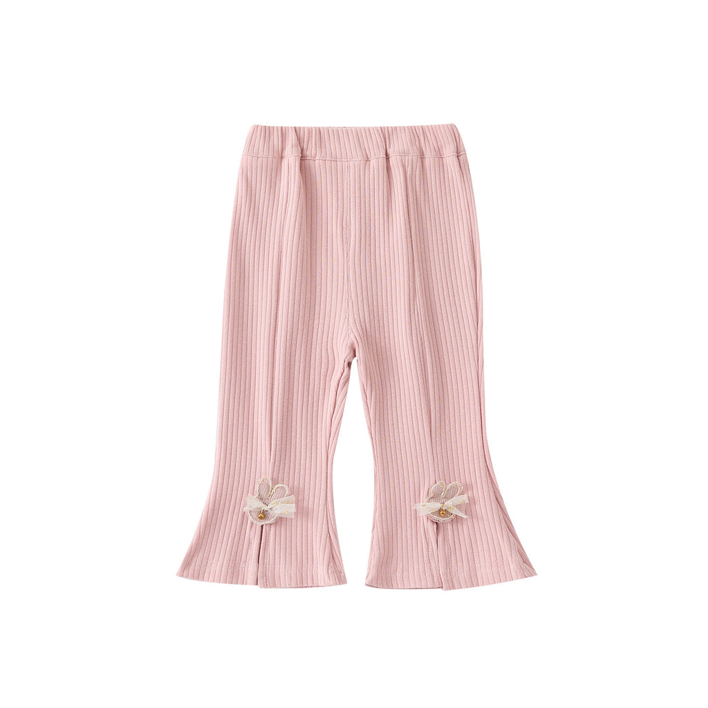 Cute Butterfly Knot Knit Pants for Baby Girls, Spring New Style, Forked Cuff Design, Fashionable and Versatile