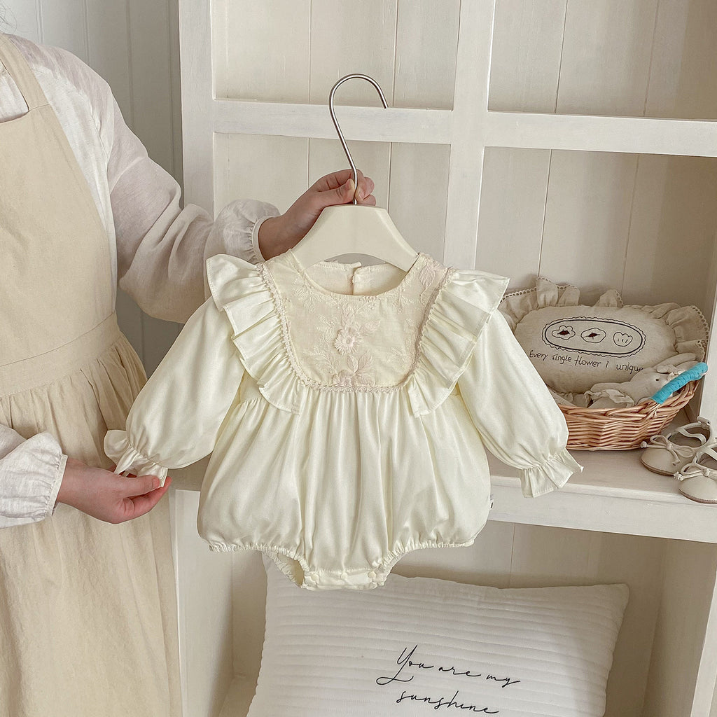 Cute Baby Girl Floral Ruffled Peter Pan Collar Romper Newborn Fashion 100th Day Birthday Outfit Bodysuit