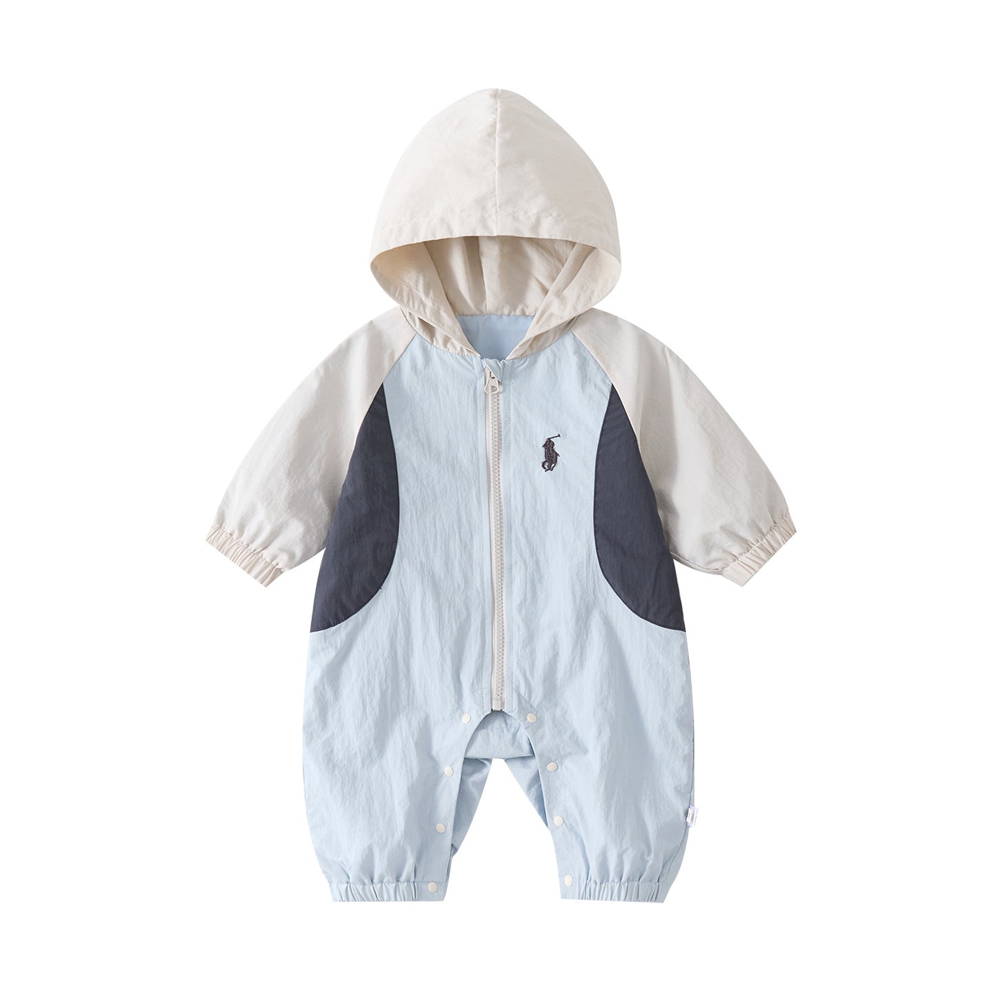 Spring New Baby  Hooded Romper Cute Simple Patchwork Long Baby Jumpsuit